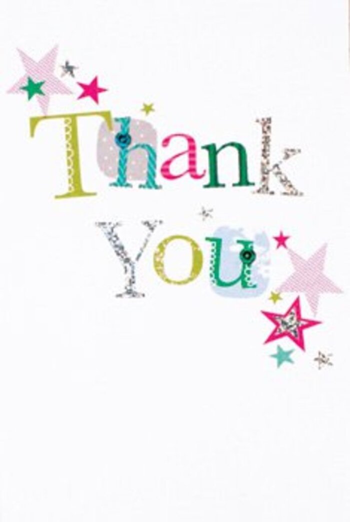 On this elegant thank you card, each letter finds its own distinct groove-some leaning casual with playful spots or gentle curves, others refined and almost lyrical in their stance. The design evokes Kensal Green's unique blend of the classic and contemporary, much like its historic architecture nestled beside vibrant new cafés. Vibrant stars, each glinting with rose-pink shimmer, bold turquoise, or silvery touches, gather around the greeting as if showering the words in light. The background remains immaculately white and uncluttered, amplifying the vibrant energy radiating from the central message. There's an airy modernity to the card, echoing the creative pulse of the neighbourhood and the timeless feeling of taking afternoon tea with friends in a sunlit local bakery. This card feels equally perfect alongside a carefully arranged bouquet-a gesture of gratitude that's both universally warm and deeply personal, resonating with the peaceful, generous spirit found throughout Kensal Green.